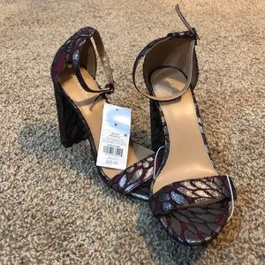 Burgundy and silver/grey heels with strap!! NWT!